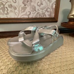 Silver platform sport sandal